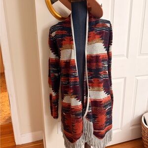 Lucky Brand Multicolor Open Front Cardigan with Fringe